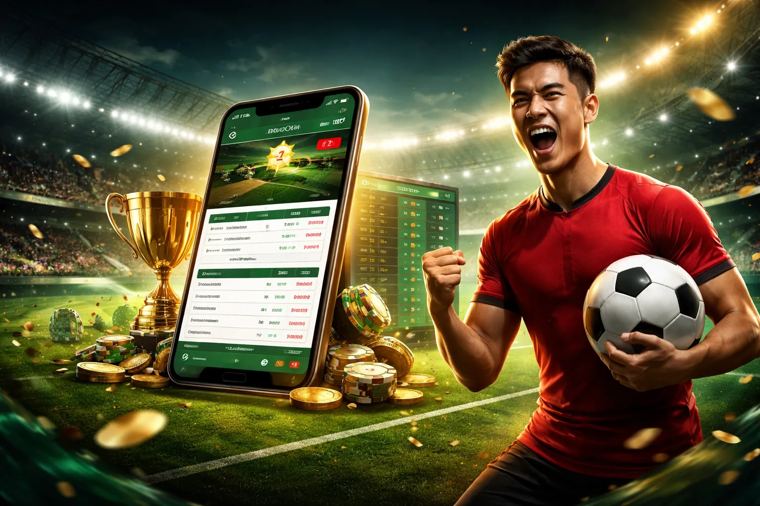 Sân vận động với đèn sáng, biểu tượng cho trang cá cược thể thao uy tín 383Sports